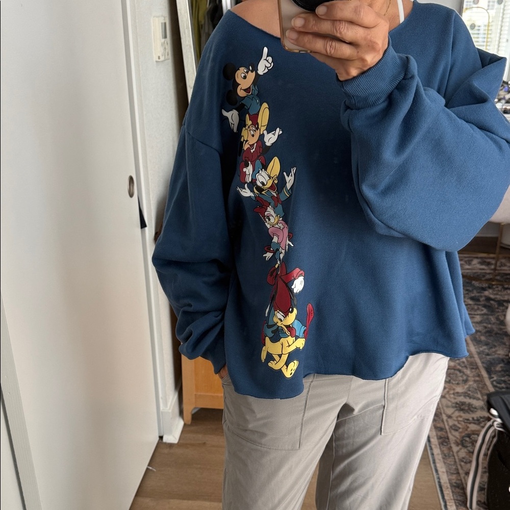 Blue Disney Character off the shoulder Women's Sweatshirt